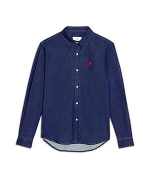 Ami Alexandre Mattiussi Navy Button-Down Shirt with Red Logo